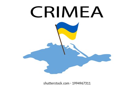 a silhouette of the Crimean peninsula with the flag of Ukraine stuck in it. Vector illustration