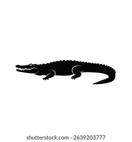 Silhouette: Crocodile Crawling Slowly - Reptile Wildlife Icon
