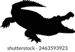 Silhouette of a crocodile isolated on white. Illustration of crocodile animal in wildlife
