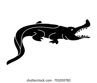 Silhouette of a crocodile on white background, vector