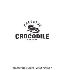 silhouette crocodile predator alligator vintage monochrome logo design vector illustration