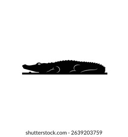 Silhouette: Crocodile Resting on Riverbank, Eyes Above Water