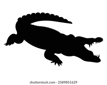 Silhouette of a Crocodile vector illustration art , isolated on white background