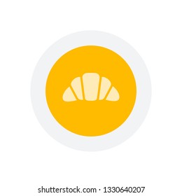 Silhouette of croissant. Icon of food. Icon in colored circle with gray bold border. Web button, modern flat design