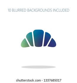 Silhouette of croissant. Icon of food. Colorful logo concept with simple shadow on white. 10 different blurred backgrounds included