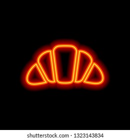 Silhouette of croissant. Icon of food. Orange neon style on black background. Light icon