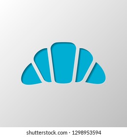 Silhouette of croissant. Icon of food. Paper design. Cutted symbol with shadow