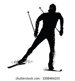 Silhouette Cross Country Skiing Isolated On White Background. Vector Illustrations
