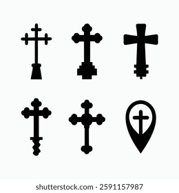 Silhouette cross icons Christianity religion symbol vector illustrations. All Saints’ Day