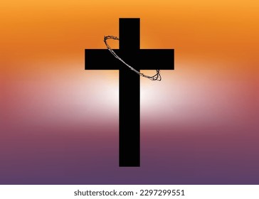silhouette cross with thronecrown vector for background communion logo icon template decoration 