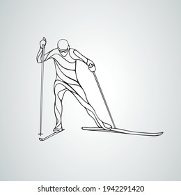 Silhouette of cross-country skiing. Geometric skier vector