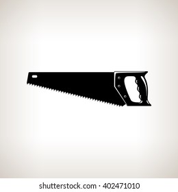 Silhouette a Crosscut Hand Saw on a Light  Background, Agricultural Tool Rip Saw , Garden and Carpentry  Equipment, Black and White Vector Illustration