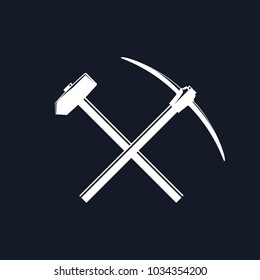 Silhouette of a Crossed Pickaxe and Sledgehammer on a Black Background, Hand Industrial Tool , Vector Illustration