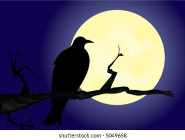 silhouette of a crow against the moon