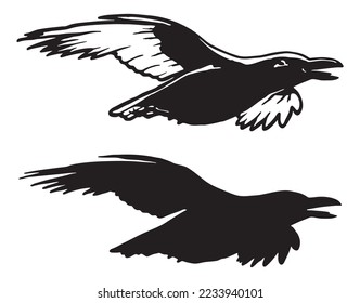 silhouette of a crow. Flying Raven roaring vecctor logo, crow tattoo