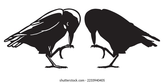 silhouette of crow raven standing with one leg logo. crow emblem vector illustration