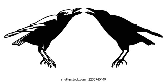 silhouette of crow roaring pose logo vector illustration