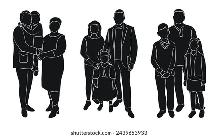 Silhouette of a crowd of adults and children, isolated vector