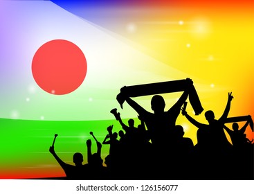 Silhouette of a crowd with banners and flags