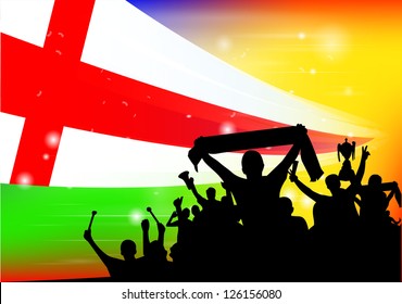 Silhouette of a crowd with banners and flags