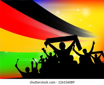 Silhouette of a crowd with banners and flags