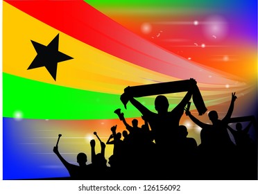 Silhouette of a crowd with banners and flags
