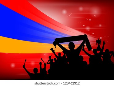 Silhouette of a crowd with banners and flags