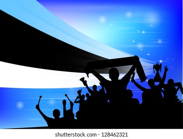 Silhouette of a crowd with banners and flags