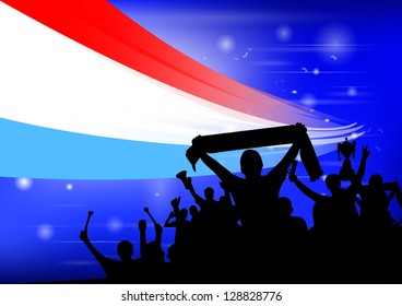 Silhouette of a crowd with banners and flags