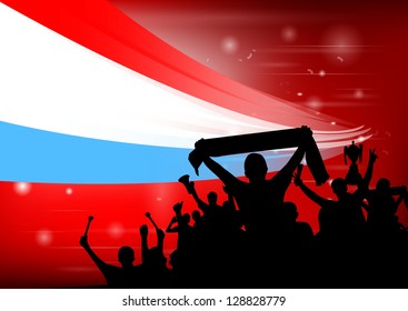 Silhouette of a crowd with banners and flags
