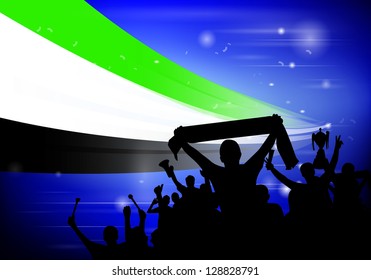 Silhouette of a crowd with banners and flags