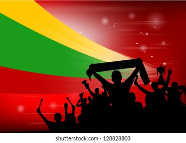 Silhouette of a crowd with banners and flags
