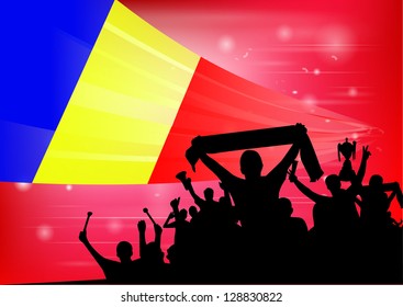 Silhouette of a crowd with banners and flags