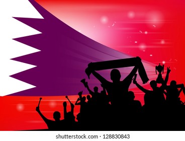 Silhouette of a crowd with banners and flags