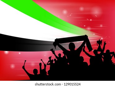 Silhouette of a crowd with banners and flags