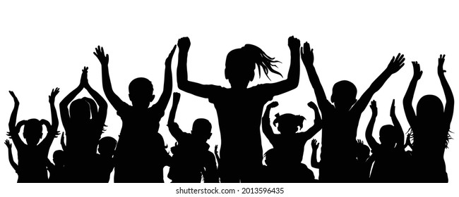 Silhouette de la multitud de niños. Feliz, alegre y aplaudiendo a los escolares. Ilustración vectorial.