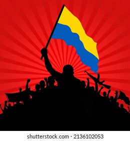 Silhouette der Menge mit Flagge ukraine
