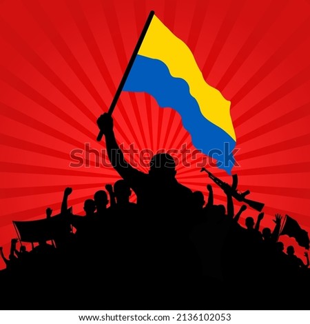 silhouette of crowd with flag ukraine