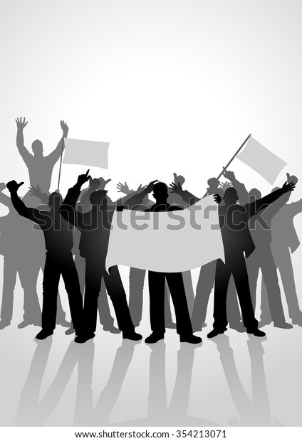 Silhouette Crowd People Cheering While Holding Stock Vector (Royalty ...