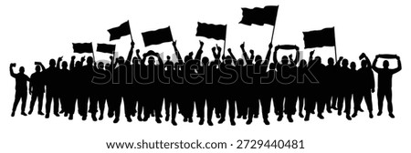silhouette of a crowd of people holding flags