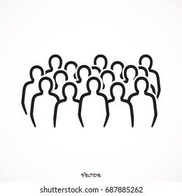 Silhouette crowd, people, line, flat style, isolated on white