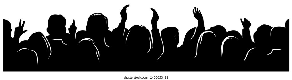 Silhouette of crowd people on a concert, music show, sport arena.