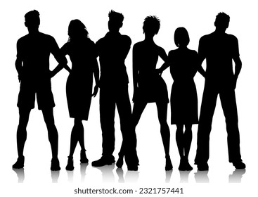 Silhouette of a crowd of people on a white background