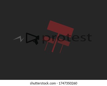 Silhouette crowd of people protesters. . Protest, revolution, conflict. Flat vector illustration.