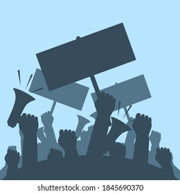 Silhouette crowd of people protesters. Protest. revolution. conflict. vector illustration