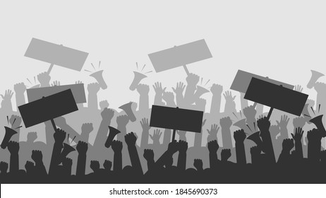 Silhouette crowd of people protesters. Protest. revolution. conflict. vector illustration