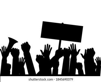 Silhouette crowd of people protesters. Protest. revolution. conflict. vector illustration