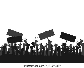 Silhouette crowd of people protesters. Protest. revolution. conflict. vector illustration