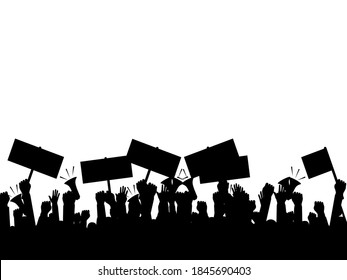 Silhouette Crowd Of People Protesters. Protest. Revolution. Conflict. Vector Illustration