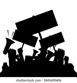 Silhouette crowd of people protesters. Protest. revolution. conflict. vector illustration